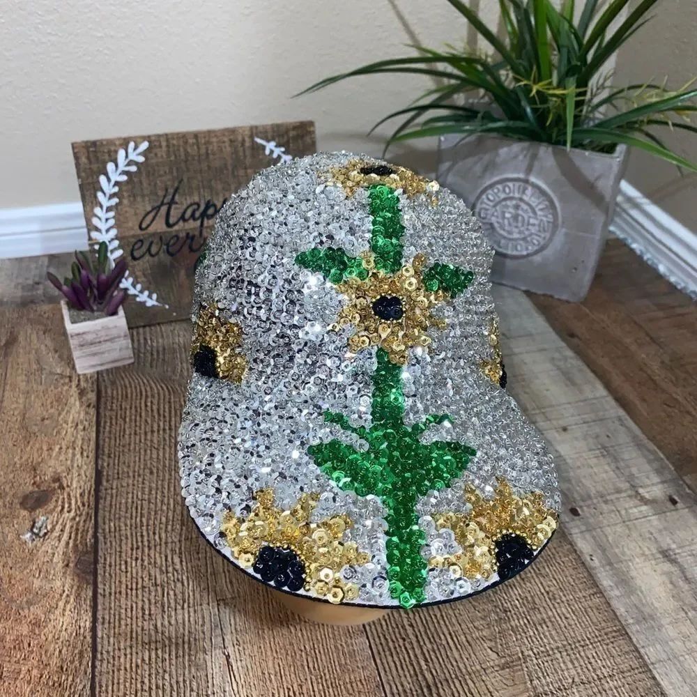 Sequin sunflower bling hat cap